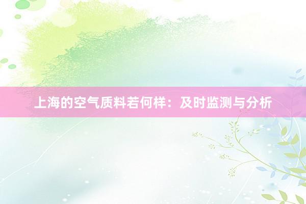 上海的空气质料若何样：及时监测与分析
